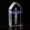 Christian Brands Home Dcor - Cathedral Window-Shaped Laser Etched Glass Block by Jeweled Cross, 1.5" W x 3.25" H, Crucifix view 1