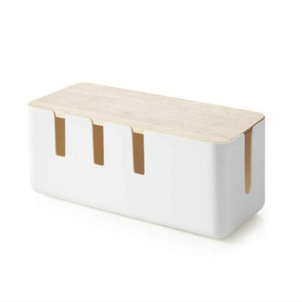 Cable Management Box, Cable Tidy Box for Storage Extension Lead, Hides Power Strip Cover, Wooden and ABS Plastic