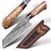 FZIZUO 7.6 Inch Handmade Santoku Chef Knife,Ultra Sharp Damascus Steel Blade, Burl Wood Handle,Japanese Style Handmade Kitchen Cooking Knives with Sheath for Home and Restaurant view 1