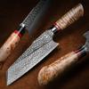 FZIZUO 7.6 Inch Handmade Santoku Chef Knife,Ultra Sharp Damascus Steel Blade, Burl Wood Handle,Japanese Style Handmade Kitchen Cooking Knives with Sheath for Home and Restaurant view 2