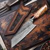 FZIZUO 7.6 Inch Handmade Santoku Chef Knife,Ultra Sharp Damascus Steel Blade, Burl Wood Handle,Japanese Style Handmade Kitchen Cooking Knives with Sheath for Home and Restaurant view 3