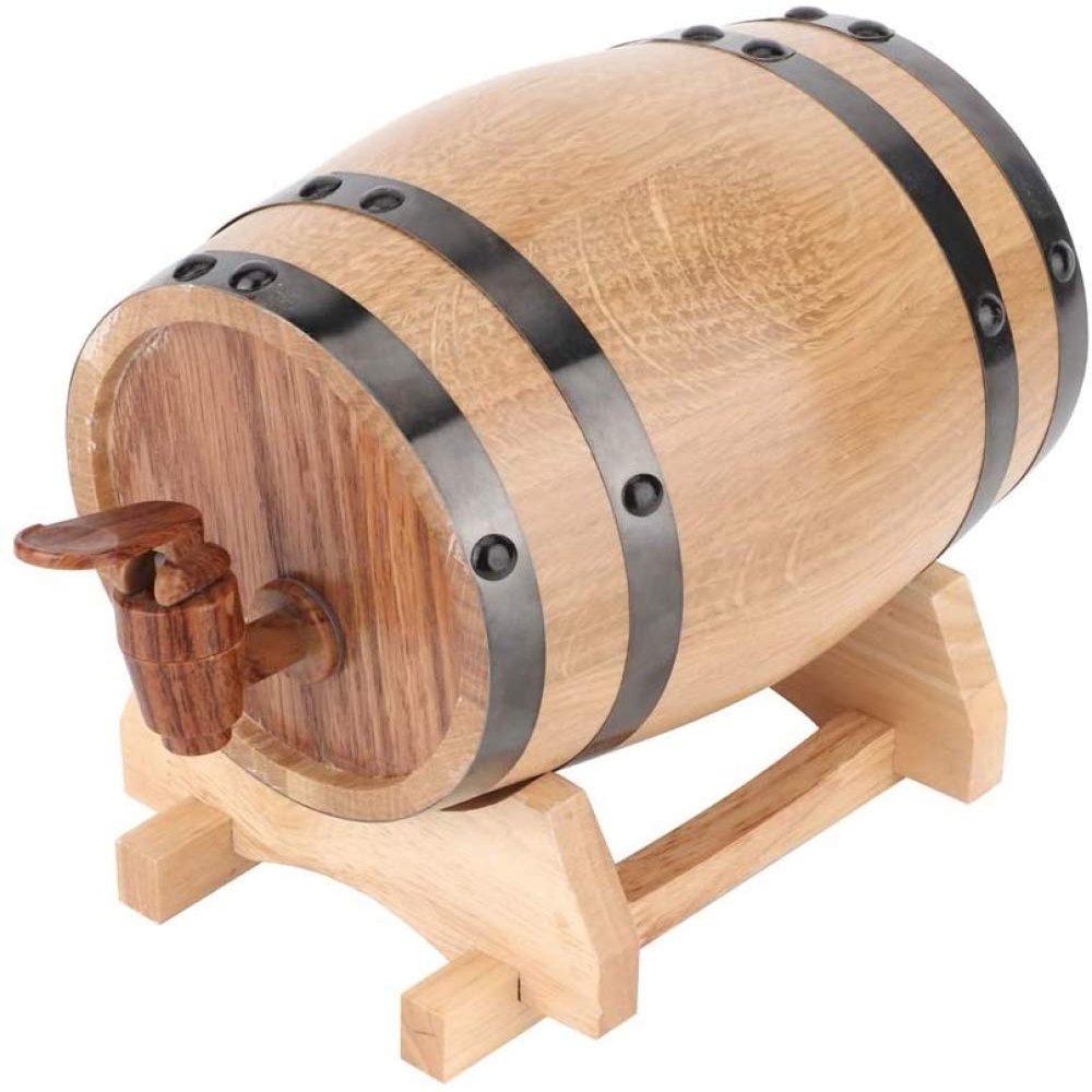 Beer Barrel, 1L Mini Portable Household Oak Wood Barrel Wine Keg Home Beer Storage Equipment for Household, Cafe, Teahouse, Restaurant, Hotel