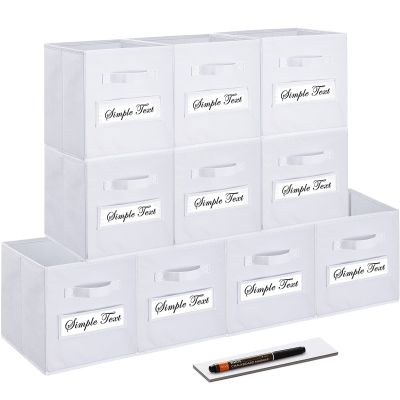 artsdi Fabric storage cubes (Set of 10) 11 Inch Cube Storage Bin, cube storage with 8 Labels Window Cards & a Pen, Foldable cube organizer bins, 11x11 storage bin, Cubby Organizer bins, White