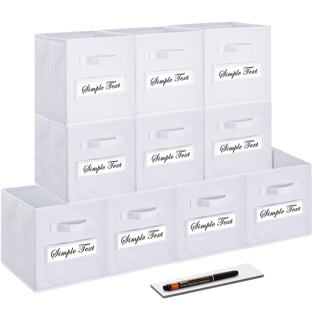 artsdi Fabric storage cubes (Set of 10) 11 Inch Cube Storage Bin, cube storage with 8 Labels Window Cards & a Pen, Foldable cube organizer bins, 11x11 storage bin, Cubby Organizer bins, White