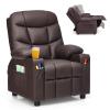 Costzon Kids Recliner Chair with Cup Holder, Adjustable Leather Lounge Chair w/Footrest & Side Pockets for Children Boys Girls Room, Ergonomic Toddler Furniture Sofa, Kids Recliner (Brown) view 1