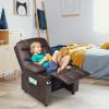 Costzon Kids Recliner Chair with Cup Holder, Adjustable Leather Lounge Chair w/Footrest & Side Pockets for Children Boys Girls Room, Ergonomic Toddler Furniture Sofa, Kids Recliner (Brown) view 2