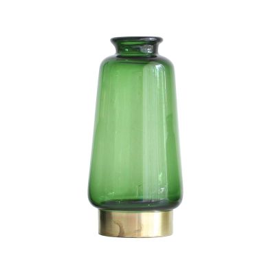 Flower Arrangement Modern Vase, Hand Blown Glass Vase Metal Base Thick Vase Entrance Restaurant Living Room Vase, Green, 3 Sizes Rose vases (Color : Green, Size : 10.510.529CM)