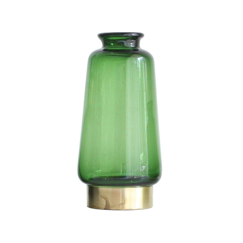 Flower Arrangement Modern Vase, Hand Blown Glass Vase Metal Base Thick Vase Entrance Restaurant Living Room Vase, Green, 3 Sizes Rose vases (Color : Green, Size : 10.510.529CM)