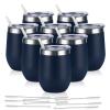 8 Pack 12Oz Stainless Steel Wine Tumblers, Insulated Wine Tumbler, Double Wall Insulated Wine Glass, Stainless Steel Stemless Wine Cups with Lids for Coffee, Wine, Cocktails, Champaign, Navy Blue view 1