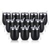 12 Pack Stainless Steel Wine Tumblers, 12Oz Double Wall Vacuum Insulated Wine Tumblers with Lids and Straws, Stainless Steel Stemless Wine Glasses for Coffee, Wine, Cocktails, Champaign, Black view 1