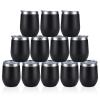 12 Pack Stainless Steel Wine Tumblers, 12Oz Double Wall Vacuum Insulated Wine Tumblers with Lids and Straws, Stainless Steel Stemless Wine Glasses for Coffee, Wine, Cocktails, Champaign, Black view 2