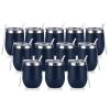 12 Pack Stainless Steel Wine Tumblers, 12Oz Double Wall Vacuum Insulated Wine Tumblers with Lids and Straws, Stainless Steel Stemless Wine Glasses for Coffee, Wine, Cocktails, Champaign, Navy Blue view 1