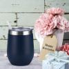 12 Pack Stainless Steel Wine Tumblers, 12Oz Double Wall Vacuum Insulated Wine Tumblers with Lids and Straws, Stainless Steel Stemless Wine Glasses for Coffee, Wine, Cocktails, Champaign, Navy Blue view 2