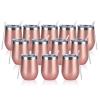 12 Pack Stainless Steel Wine Tumblers, 12Oz Double Wall Vacuum Insulated Wine Tumblers with Lids and Straws, Stainless Steel Stemless Wine Glasses for Coffee, Wine, Cocktails, Champaign, Rose Gold view 1