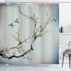 Ambesonne Nature Shower Curtain, Floral Buds Birds with Cherry Branches Style Artwork Painting Effect, Cloth Fabric Set Farm House Hotel Quality Decor for Master Bathroom, 69" W x 75" L, Grey Mustard view 1