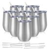 8 Pack 12Oz Stainless Steel Wine Tumblers, Insulated Wine Tumbler, Double Wall Insulated Wine Glass, Stainless Steel Stemless Wine Cups with Lids for Coffee, Wine, Cocktails, Champaign, Silver view 1