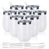 8 Pack 12Oz Stainless Steel Wine Tumblers, Insulated Wine Tumbler, Double Wall Insulated Wine Glass, Stainless Steel Stemless Wine Cups with Lids for Coffee, Wine, Cocktails, Champaign, White view 1