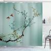 Ambesonne Nature Shower Curtain, Flowers Buds and Birds with Cherry Branches Style Artwork Painting Effect, Cloth Fabric Bathroom Decor Set with Hooks, 69" W x 84" L, Pale Teal view 1