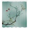 Ambesonne Nature Shower Curtain, Flowers Buds and Birds with Cherry Branches Style Artwork Painting Effect, Cloth Fabric Bathroom Decor Set with Hooks, 69" W x 84" L, Pale Teal view 2