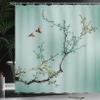 Ambesonne Nature Shower Curtain, Flowers Buds and Birds with Cherry Branches Style Artwork Painting Effect, Cloth Fabric Bathroom Decor Set with Hooks, 69" W x 84" L, Pale Teal view 3