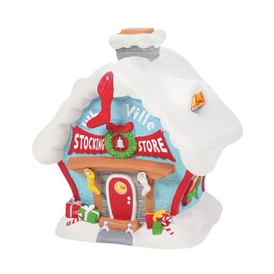 Department 56 Dr. Seuss Grinch Village Who-Ville Stocking Store Lit Building, 7.17 Inch, Multicolor