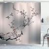 Ambesonne Nature Shower Curtain, Flowers Buds and Birds with Cherry Branches Style Artwork Painting Effect, Cloth Fabric Bathroom Decor Set with Hooks, 69" W x 70" L, Peach view 1