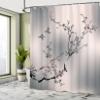Ambesonne Nature Shower Curtain, Flowers Buds and Birds with Cherry Branches Style Artwork Painting Effect, Cloth Fabric Bathroom Decor Set with Hooks, 69" W x 70" L, Peach view 4