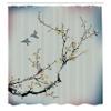 Ambesonne Nature Shower Curtain, Flowers Buds and Birds with Cherry Branches Style Artwork Painting Effect, Cloth Fabric Bathroom Decor Set with Hooks, 69" W x 70" L, Grey Mustard view 2