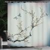 Ambesonne Nature Shower Curtain, Flowers Buds and Birds with Cherry Branches Style Artwork Painting Effect, Cloth Fabric Bathroom Decor Set with Hooks, 69" W x 70" L, Grey Mustard view 3