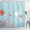 Ambesonne Abstract Fabric Shower Curtain, Geometric Composition Grunge Squares Striped Dotted, 100% Polyester Cloth Decor Set with Hooks for Master Bathroom Home and Dorm, 69" W x 70" L, Soft Blue view 1