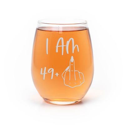 49 Plus 50th Birthday Stemless Wine Glass  50th Birthday Gift for Women Turning 50, Gag Gift - 1 Glass