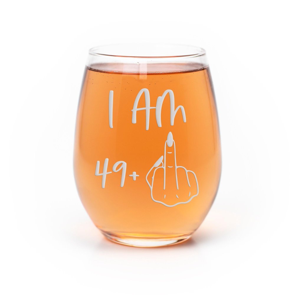 49 Plus 50th Birthday Stemless Wine Glass  50th Birthday Gift for Women Turning 50, Gag Gift - 1 Glass