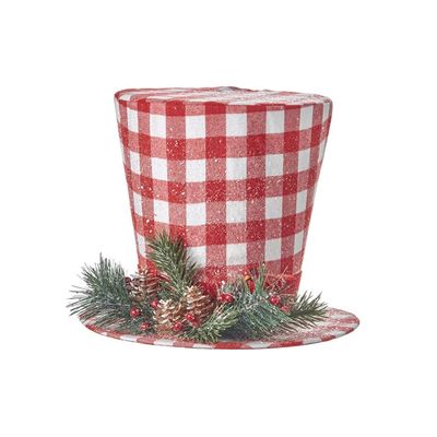 Raz Imports 2021 11.5-inch Red & White Buffalo Check Top Hat