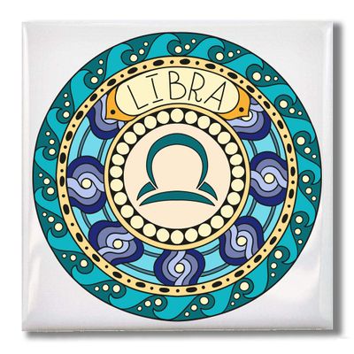 Carpe Diem Designs Libra Zodiac Sign Art Nouveau Design Ceramic Tile for Coaster, Hot Plate, Trivet or Decorative Accent