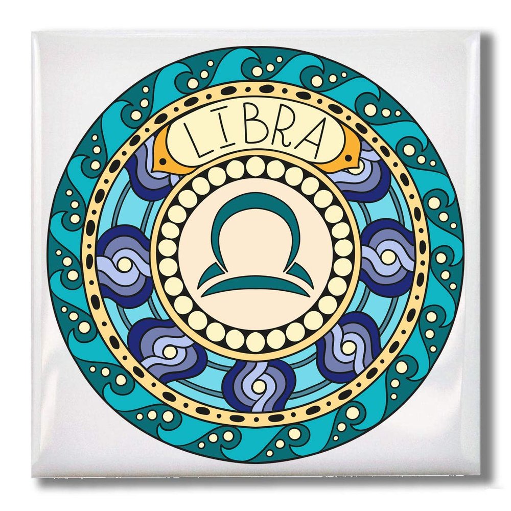 Carpe Diem Designs Libra Zodiac Sign Art Nouveau Design Ceramic Tile for Coaster, Hot Plate, Trivet or Decorative Accent