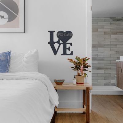 Badger Steel USA - Love Heart Personalized - Metal Wall Art - 23.9" X 24" - Hammered Silver