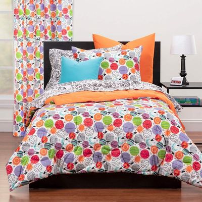 3 Piece Adorable Whimsical Bedding Sets Queen Beautiful Multicolor Universe Galaxy Planet Theme Kid Comforter Set Sun Moon Mars Jupiter Star Print Boy Bedding All Seasons Reversible Orange Bedroom Fun