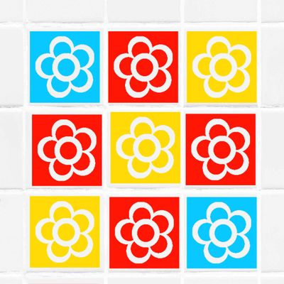 Colorful Flower Tile wall Sticker for Bathroom, Bathroom stickers, Tile transfer, Kid wall art, Tile wall stickers, Nursery sticker