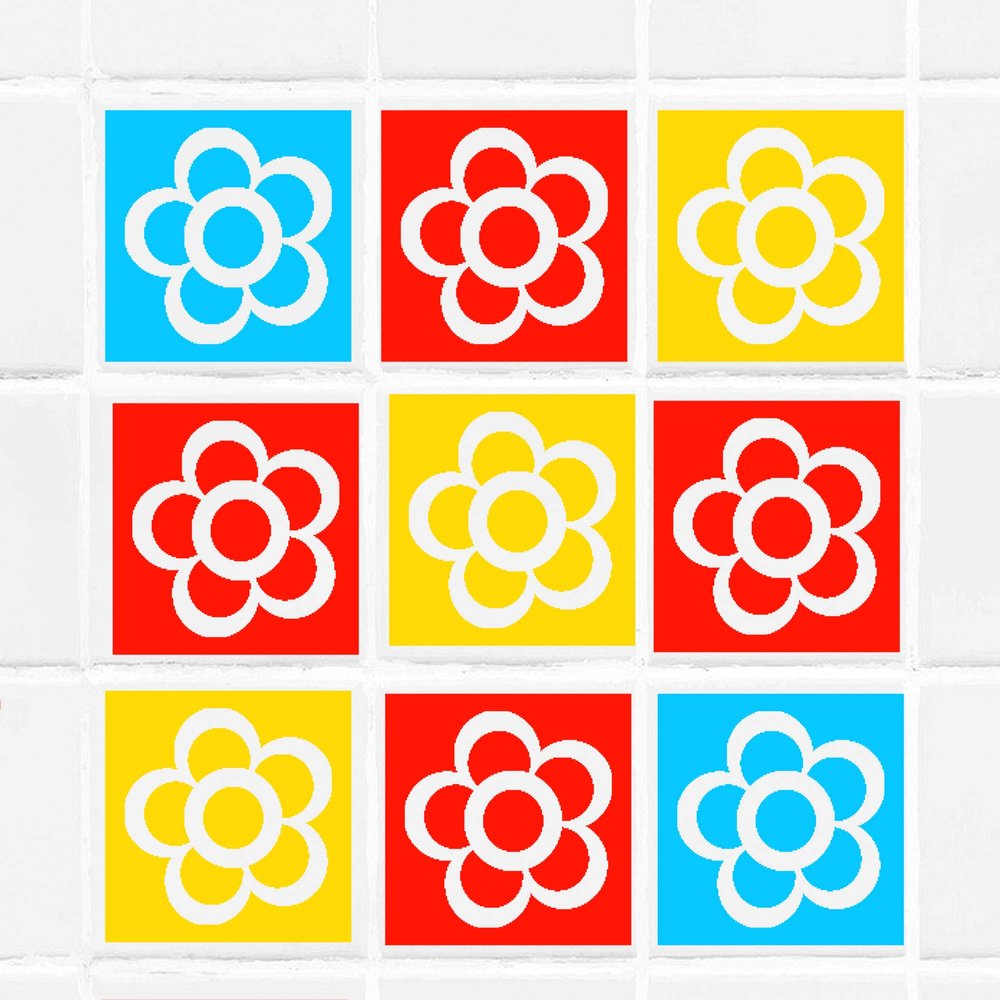 Colorful Flower Tile wall Sticker for Bathroom, Bathroom stickers, Tile transfer, Kid wall art, Tile wall stickers, Nursery sticker