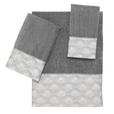 Avanti Linens - 3pc Towel Set, Soft & Absorbent Cotton Towels (Deco Shell Collection, Nickel)