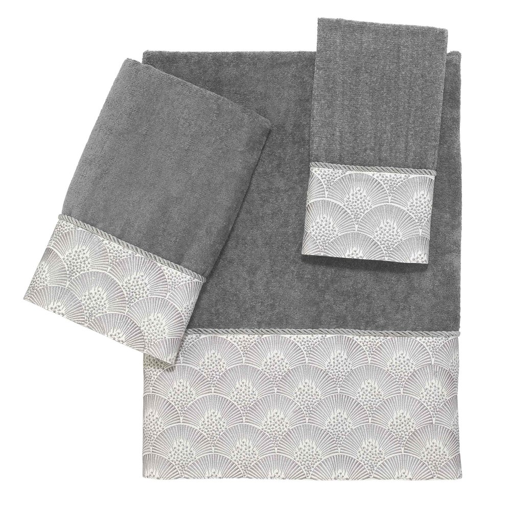 Avanti Linens - 3pc Towel Set, Soft & Absorbent Cotton Towels (Deco Shell Collection, Nickel)