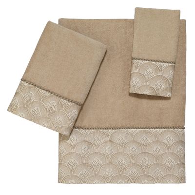 Avanti Linens - 3pc Towel Set, Soft & Absorbent Cotton Towels (Deco Shell Collection, Rattan)