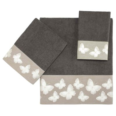 Avanti Linens - 3pc Towel Set, Soft & Absorbent Cotton Towels (Yara Collection, Granite)
