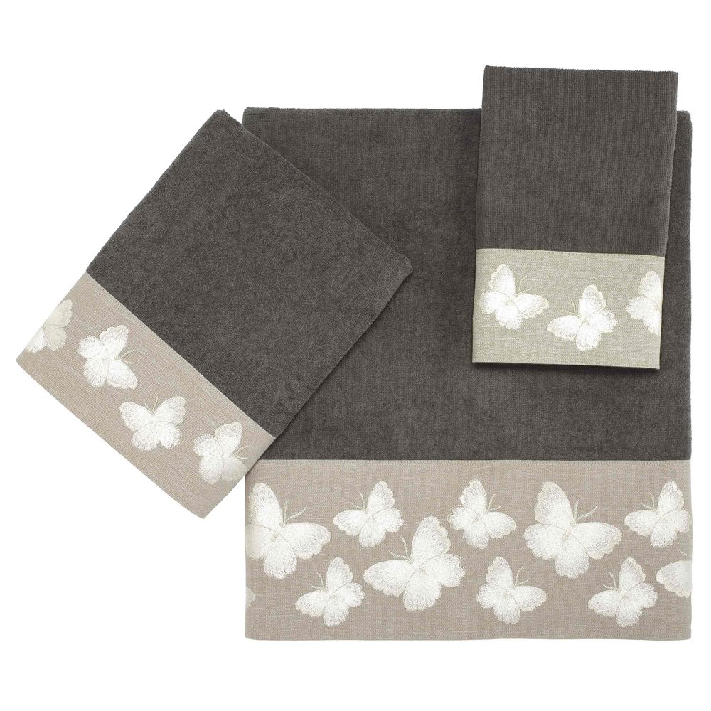 Avanti Linens - 3pc Towel Set, Soft & Absorbent Cotton Towels (Yara Collection, Granite)