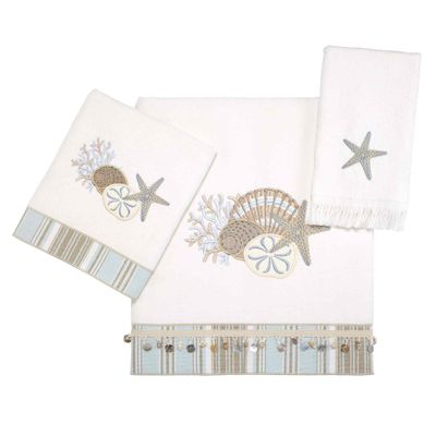 Avanti Linens - 3pc Towel Set, Soft & Absorbent Cotton, Coastal Home Decor (by The Sea Collection, White)