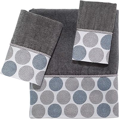 Avanti Linens - 3pc Towel Set, Soft & Absorbent Cotton Towels (Dotted Circles Collection, Nickel)