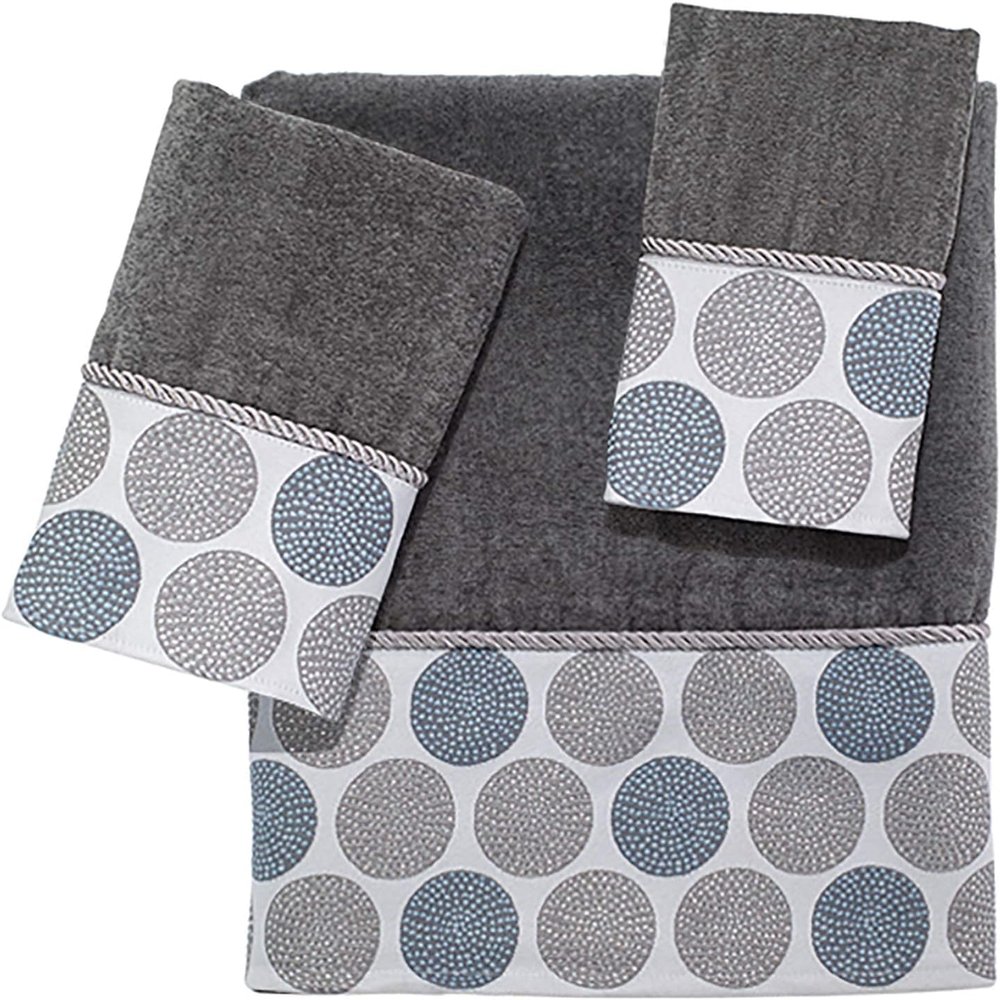 Avanti Linens - 3pc Towel Set, Soft & Absorbent Cotton Towels (Dotted Circles Collection, Nickel)