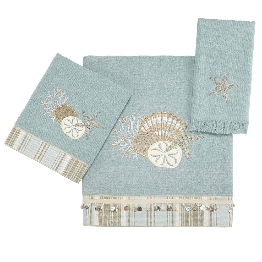 Avanti Linens - 3pc Towel Set, Soft & Absorbent Cotton, Coastal Home Decor (by The Sea Collection, Mineral)