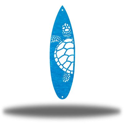 Riverside Designs Surfboard Coastal Ocean Beach Metal Art Steel Wall Decor (30" Sea Turtle, Teal)