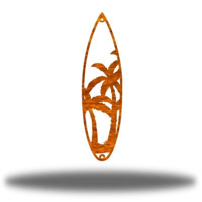 Riverside Designs Surfboard Coastal Ocean Beach Metal Art Steel Wall Decor (30" Palm Tree, Copper)